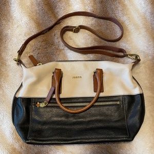 Colorblock Neutral Leather Fossil Satchel Crossbody